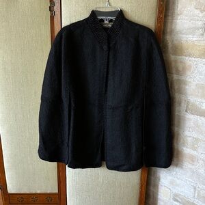 Mon Repos Handmade Alpaca Black Cape with braided detail on edges